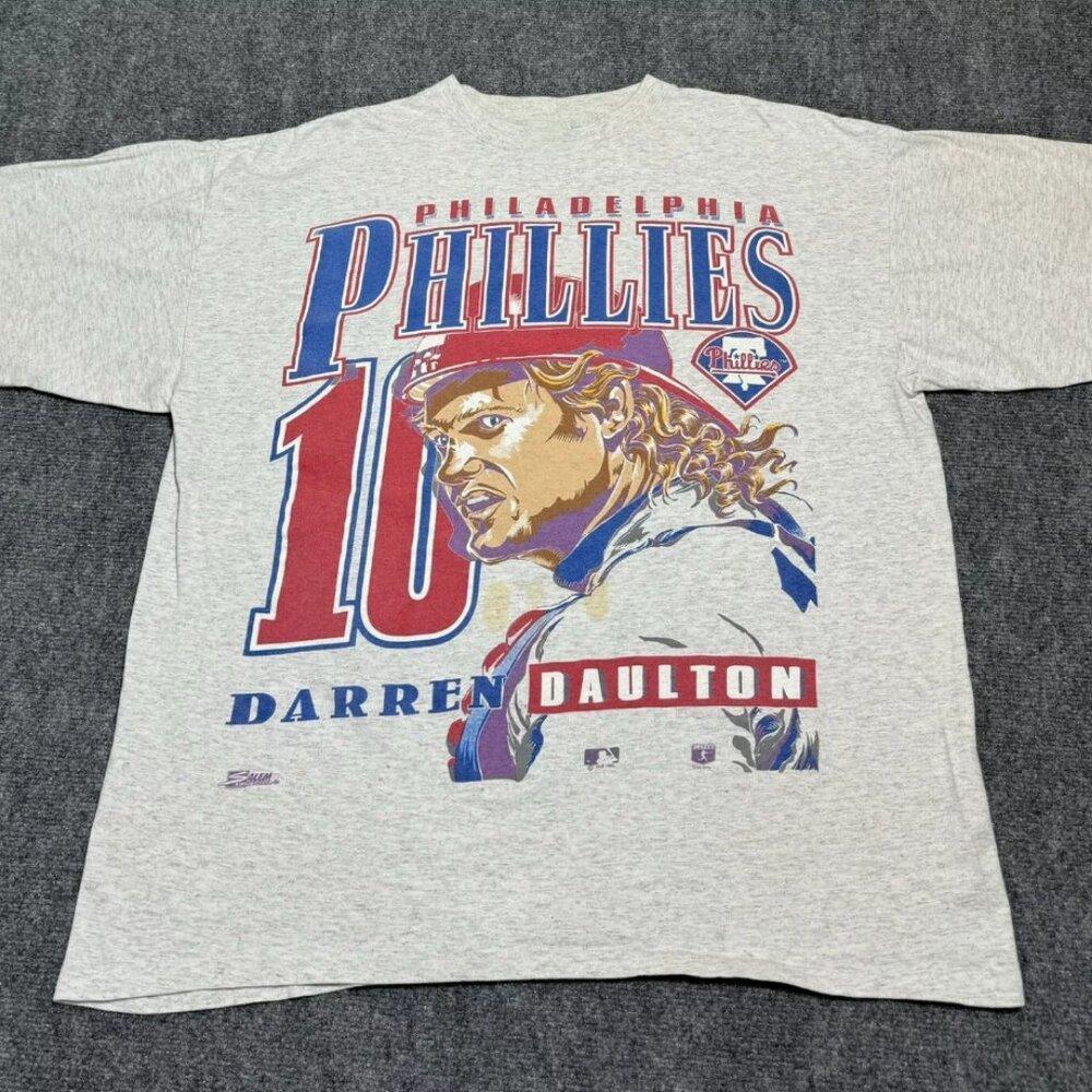 Grey- 1993 Philadelphia Phillies Darren Daulton Caricature Print T-Shirt